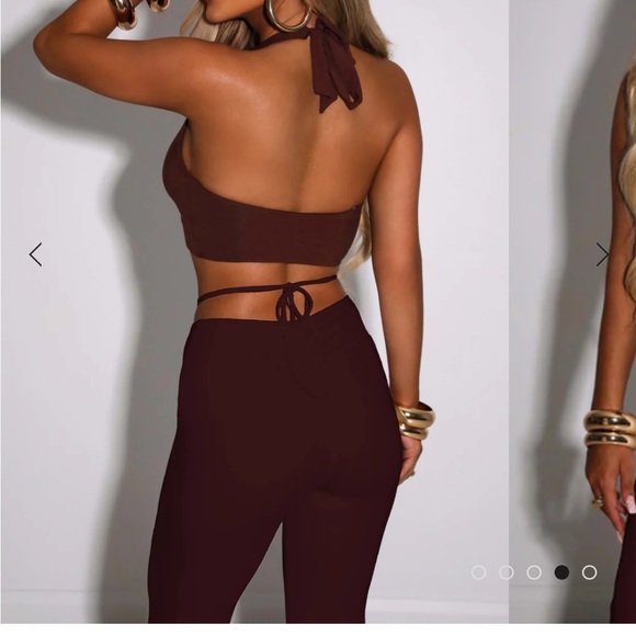 BABY BOO FASHION chocolate brown halter top and lace up flared pants set - Picture 4 of 10